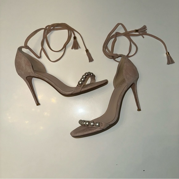 RAYE Bennie Pearl Suede Sandals Heel in tan - Picture 5 of 9